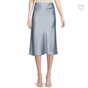 LOFT Silver Satin Midi Skirt